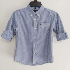 Tommy Hilfiger Long Sleeve Shirt Boys Size 4 Blue White Striped Shirt Little Boy